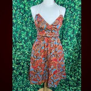 Anthropologie Moulinette Soeurs Orange Blue Pink Paisley Backless Halter Dress